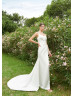 Ivory Satin Slit Exquisite Wedding Dress